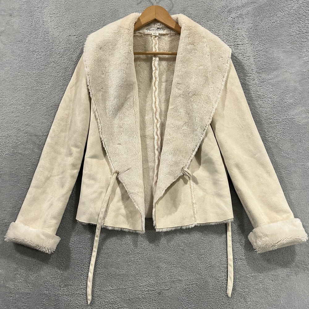 White House Black Market  Jacket Coat Ivory Faux Shearling Fur Lined‎ XS
